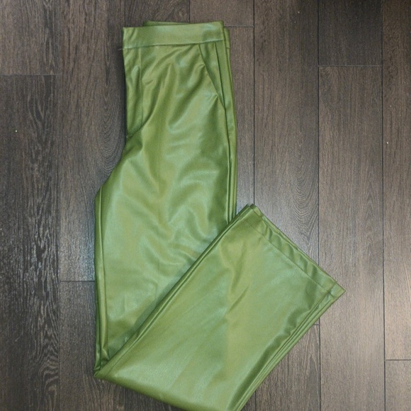 Olive Green Faux Leather Pants - Picture 3 of 9